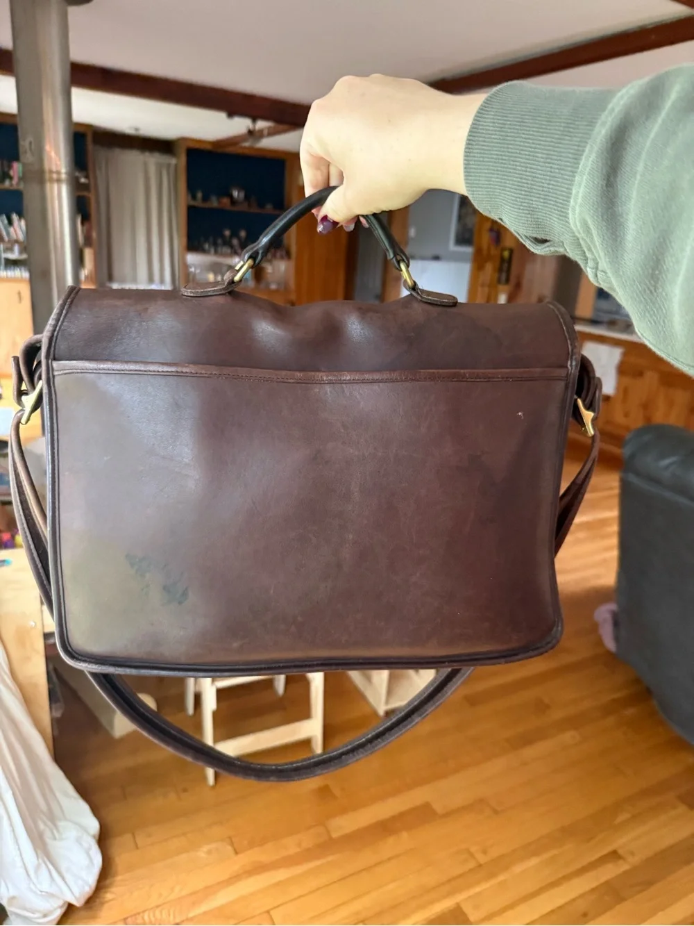 Coach Dark Brown Leather Briefcase with Gold Hardware